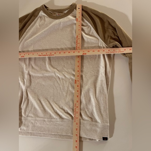 Faherty khaki white baseball-style colorblock sweatshirt outside fleece sz XL - Picture 6 of 9